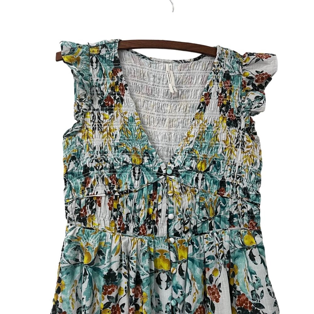 Anthropologie Multicolor Fruit Botanical Smocked Button Maxi Dress Womens SZ XS - Picture 2 of 6